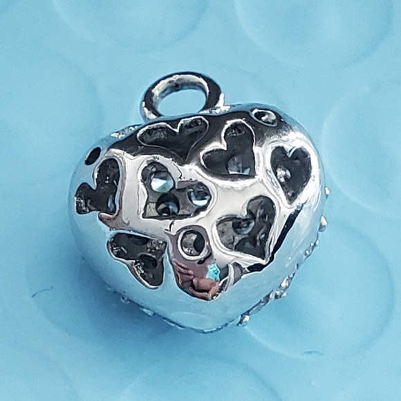 Heart Pendant Silvertone Crystal Rhinestones Paved - Picture 4 of 7